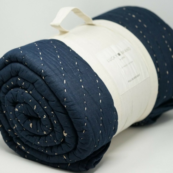 Sashiko Hand-Stitched Cotton Quilt FULL/QUEEN Blue - Picture 4 of 7